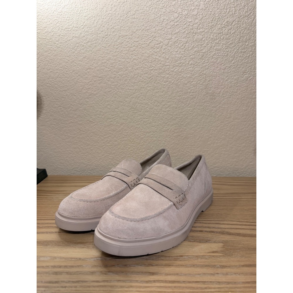 Calvin Klein Brinda Loafers Womens 8.5 Taupe Suede Leather Lug Sole Penny Shoes